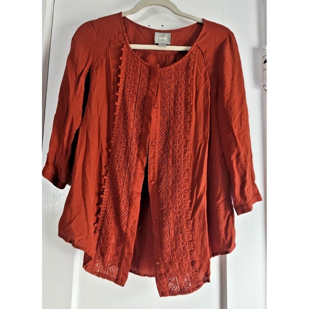 maeve by anthropologie crescent street button‎ down blouse woman 4 crochet front